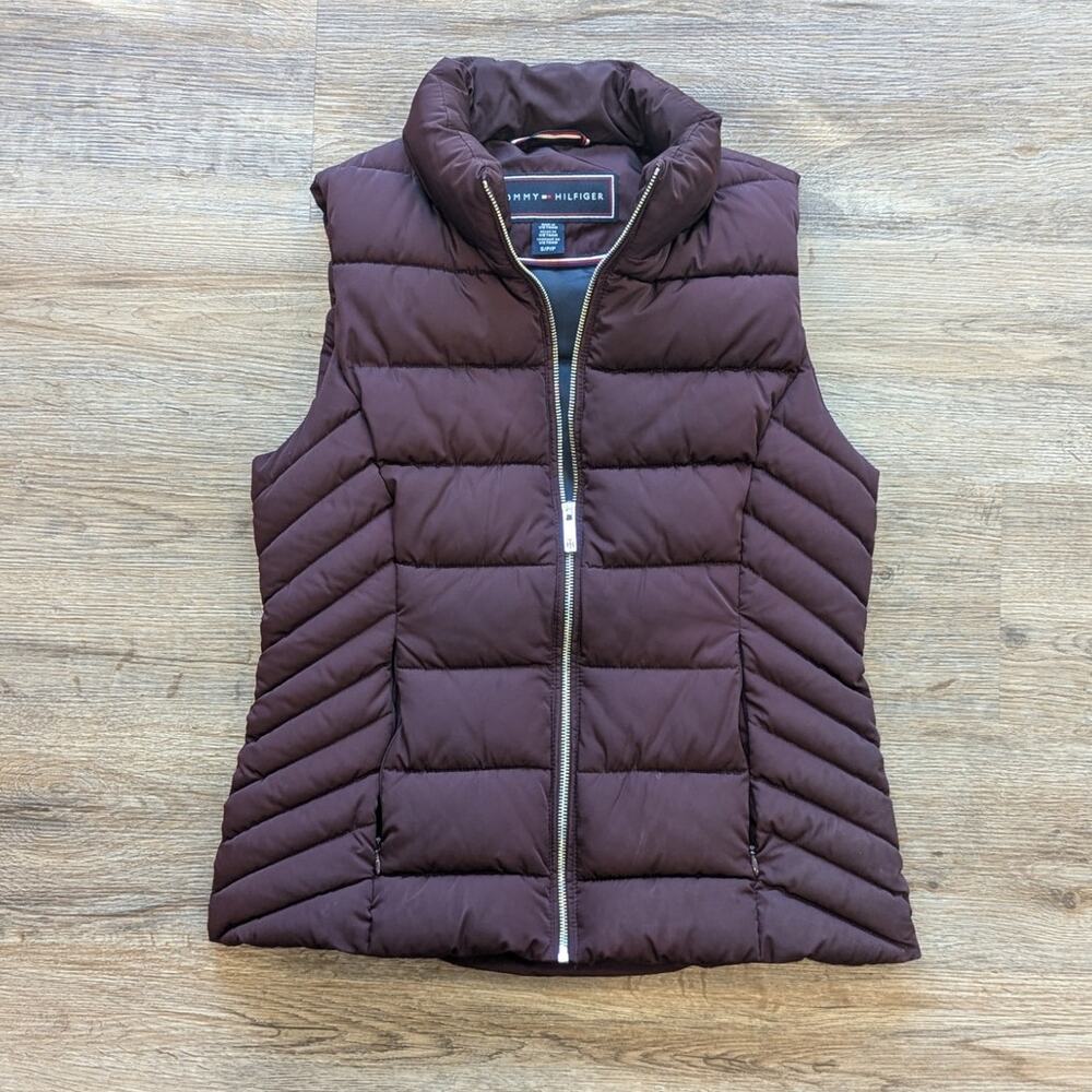 Tommy Hilfiger Womens Auburn Plum Puffer Vest Full Zip Polyester Size Small S